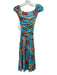 Diane Von Furstenberg Size XXS Blue, Red, Yellow Mesh Floral Ruched Midi Dress Blue, Red, Yellow / XXS