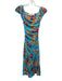 Diane Von Furstenberg Size XXS Blue, Red, Yellow Mesh Floral Ruched Midi Dress Blue, Red, Yellow / XXS