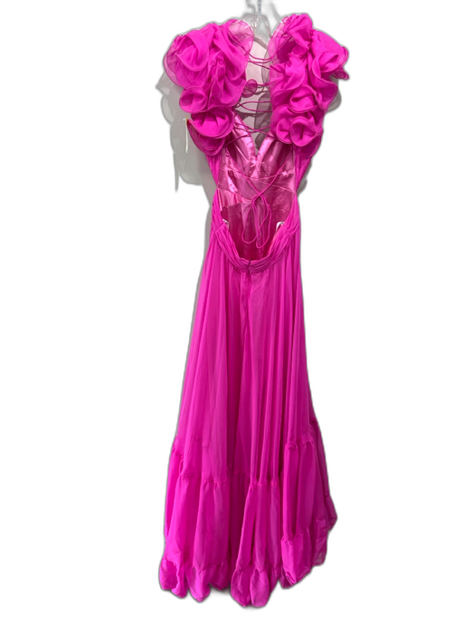Jovani Size 6 Pink Polyester Ruffle Tiered Open Back Sheer Gown Pink / 6
