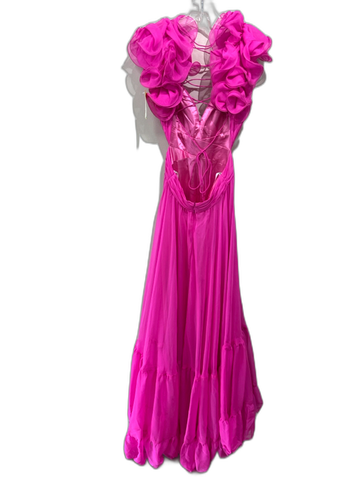 Jovani Size 6 Pink Polyester Ruffle Tiered Open Back Sheer Gown Pink / 6