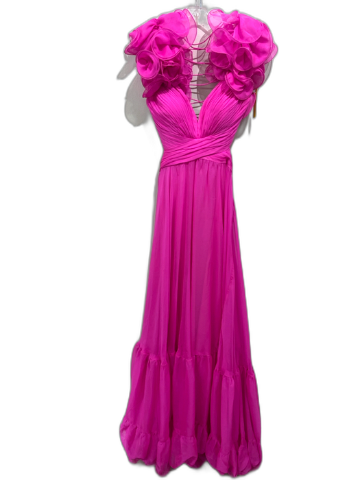 Jovani Size 6 Pink Polyester Ruffle Tiered Open Back Sheer Gown Pink / 6