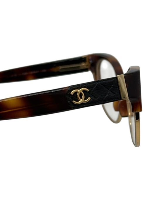 Chanel Brown & Gold Acetate Goldtone Trim Tortoiseshell CC Logo Glasses Brown & Gold