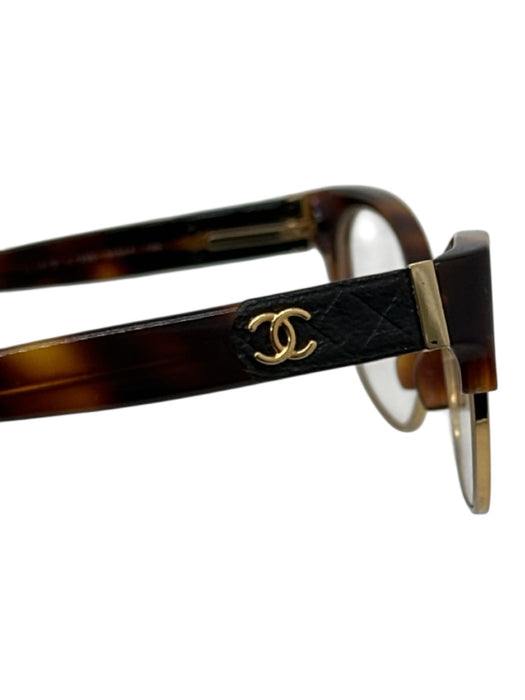 Chanel Brown & Gold Acetate Goldtone Trim Tortoiseshell CC Logo Glasses Brown & Gold