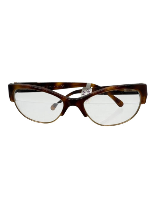 Chanel Brown & Gold Acetate Goldtone Trim Tortoiseshell CC Logo Glasses Brown & Gold