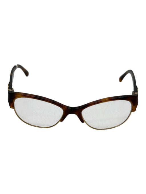 Chanel Brown & Gold Acetate Goldtone Trim Tortoiseshell CC Logo Glasses Brown & Gold