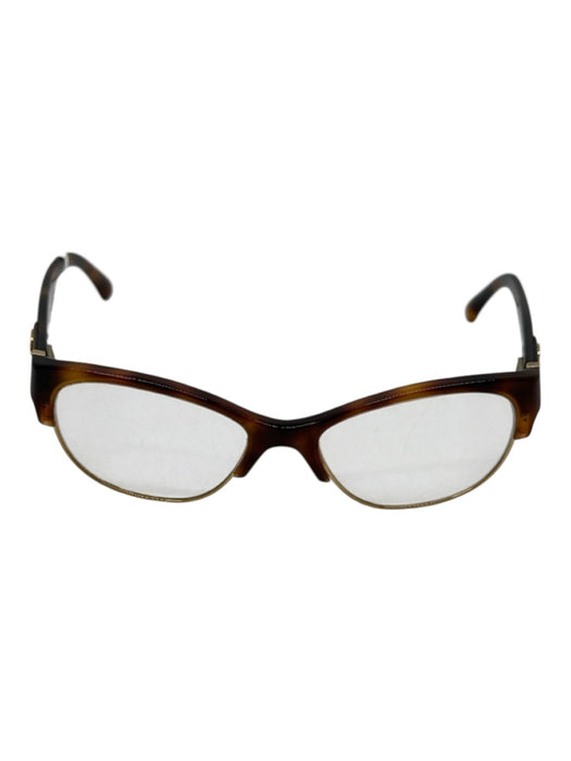Chanel Brown & Gold Acetate Goldtone Trim Tortoiseshell CC Logo Glasses Brown & Gold