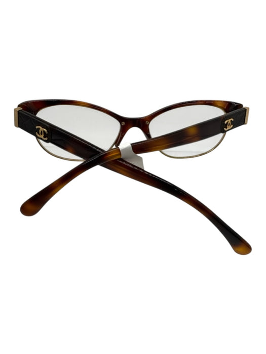 Chanel Brown & Gold Acetate Goldtone Trim Tortoiseshell CC Logo Glasses Brown & Gold