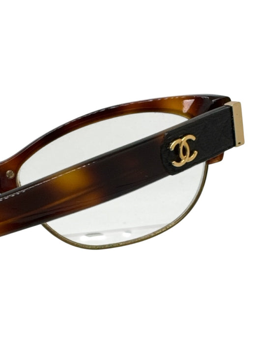 Chanel Brown & Gold Acetate Goldtone Trim Tortoiseshell CC Logo Glasses Brown & Gold