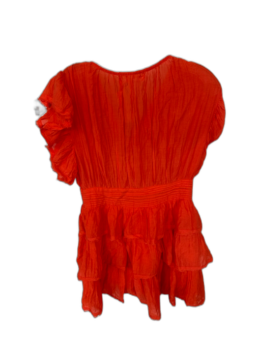 Pants Store Size M Tomato Polyester Mini Ruffle Short Sleeve Smocked Dress Tomato / M