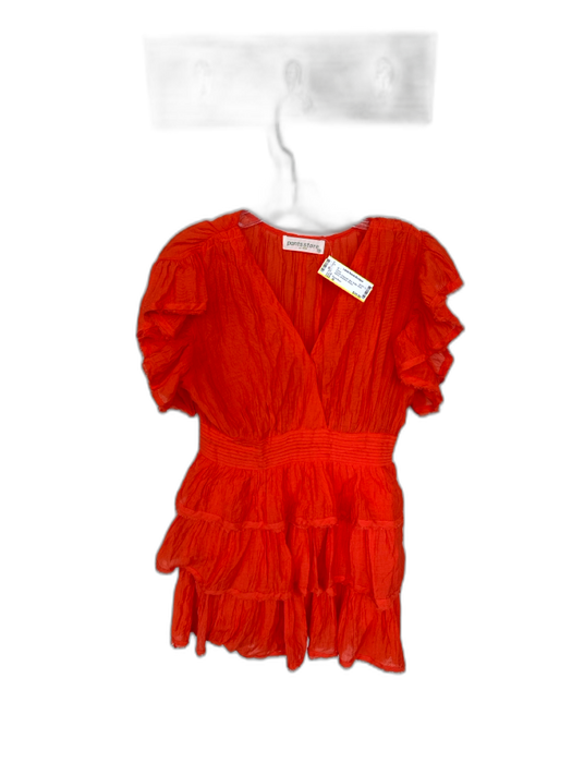 Pants Store Size M Tomato Polyester Mini Ruffle Short Sleeve Smocked Dress Tomato / M