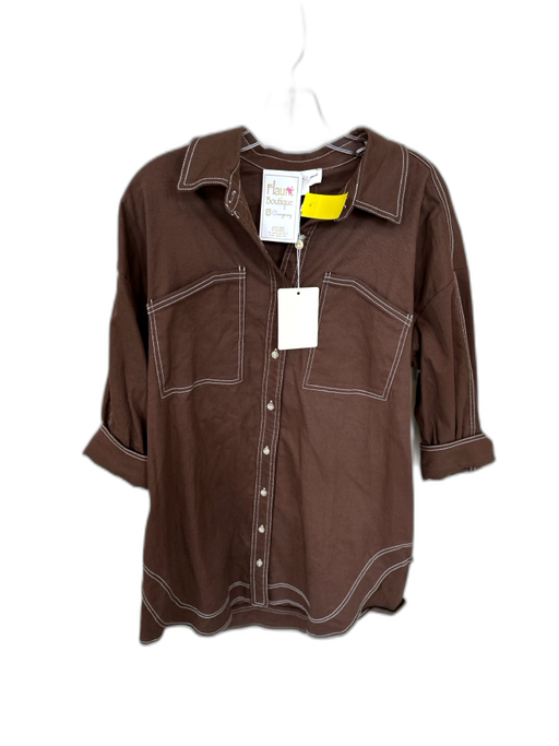 Entro Size Small Brown Cotton & Spandex White Stitch Detail Front Pocket Dress Brown / Small