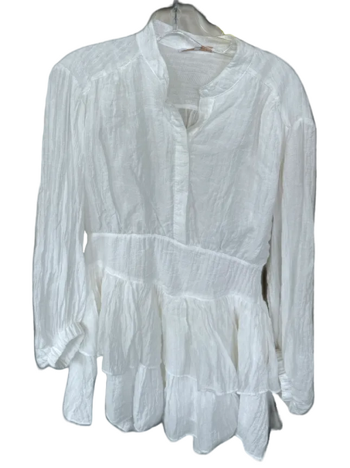 Olivaceous Size M White Rayon Blend Buttons Long Sleeve Ruffle Tiered Dress White / M