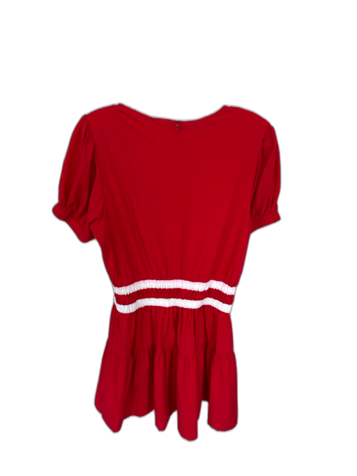 TCEC Size S Red Nylon & Spandex White Stripes Tiered Puff Sleeve Short Dress Red / S