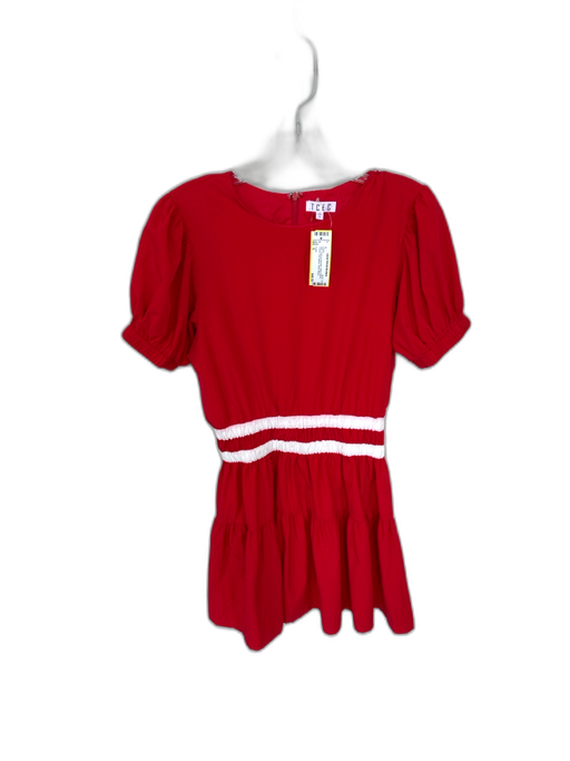 TCEC Size S Red Nylon & Spandex White Stripes Tiered Puff Sleeve Short Dress Red / S