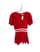 TCEC Size S Red Nylon & Spandex White Stripes Tiered Puff Sleeve Short Dress Red / S