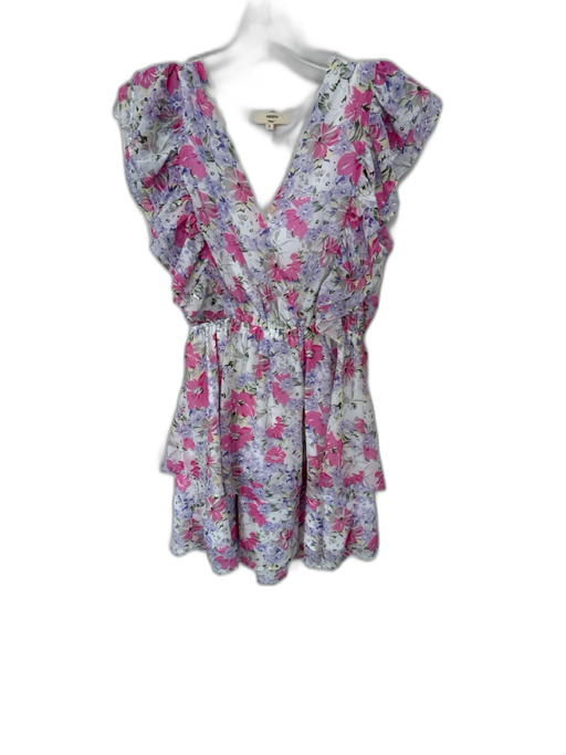 Entro Size S Multi Polyester Floral V Neck Ruffle sleeve Mini Dress Multi / S