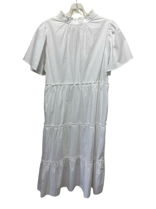 Sugarlips Size S White Cotton Short Sleeve Ruffle Trim Tiered V Neck Dress White / S