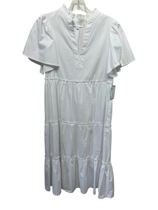 Sugarlips Size S White Cotton Short Sleeve Ruffle Trim Tiered V Neck Dress White / S