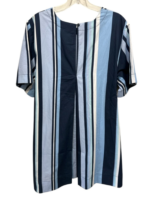 Maeve Size L Blue & White Cotton Striped Short Sleeve Keyhole Back Shift Dress Blue & White / L