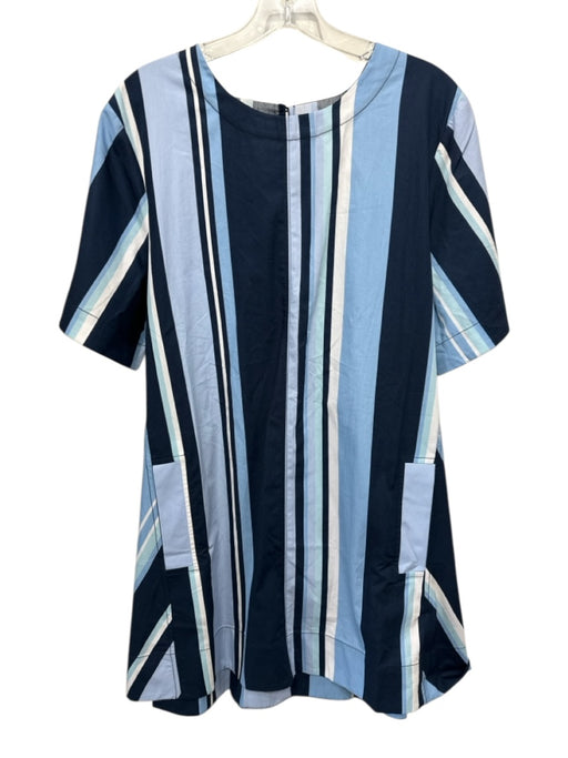 Maeve Size L Blue & White Cotton Striped Short Sleeve Keyhole Back Shift Dress Blue & White / L