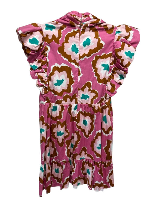 CROSBY by Mollie Burch Size L Pink, Brown & Teal Cotton Blend Dress Pink, Brown & Teal / L
