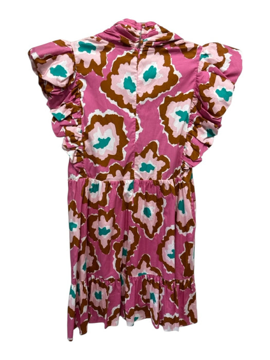 CROSBY by Mollie Burch Size L Pink, Brown & Teal Cotton Blend Dress Pink, Brown & Teal / L