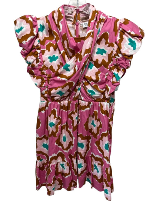 CROSBY by Mollie Burch Size L Pink, Brown & Teal Cotton Blend Dress Pink, Brown & Teal / L