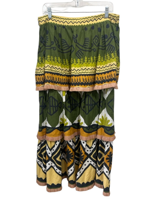 Farm Rio Size L Green, Yellow & Multicolor Linen & Viscose raffia trim Skirt Green, Yellow & Multicolor / L