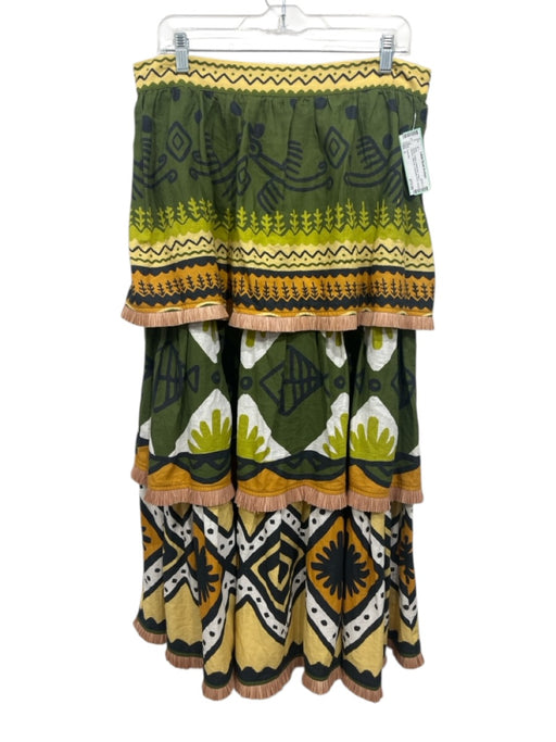 Farm Rio Size L Green, Yellow & Multicolor Linen & Viscose raffia trim Skirt Green, Yellow & Multicolor / L