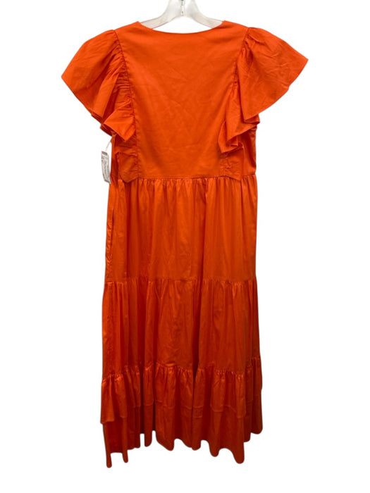 Crosby Size M Orange Cotton Ruffle Cap Sleeve V Neck Midi Pleats Dress Orange / M