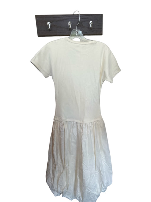 Zara Size L Cream Short Sleeve Ribbed Mixed Media Dress Cream / L