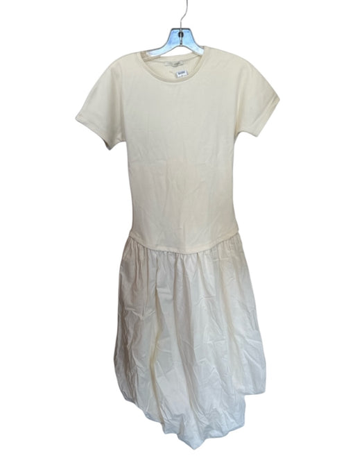 Zara Size L Cream Short Sleeve Ribbed Mixed Media Dress Cream / L