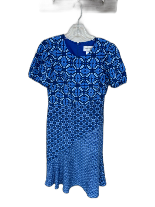 Donna Morgan Size 6 Blue Polyester Mosaic Puff Sleeve Maxi Dress Blue / 6