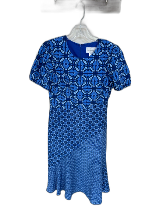 Donna Morgan Size 6 Blue Polyester Mosaic Puff Sleeve Maxi Dress Blue / 6
