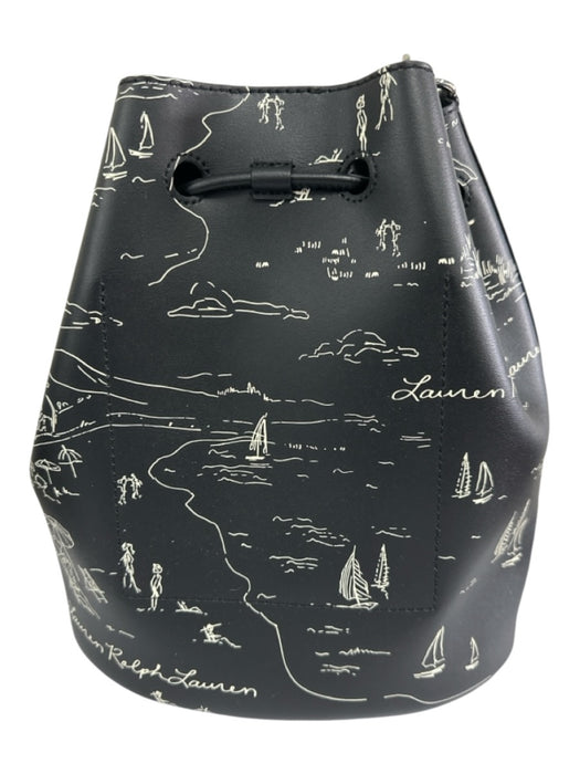 Lauren Ralph Lauren Black & White Leather Beach Print Silver Tone Hardware Bag Black & White / One Size