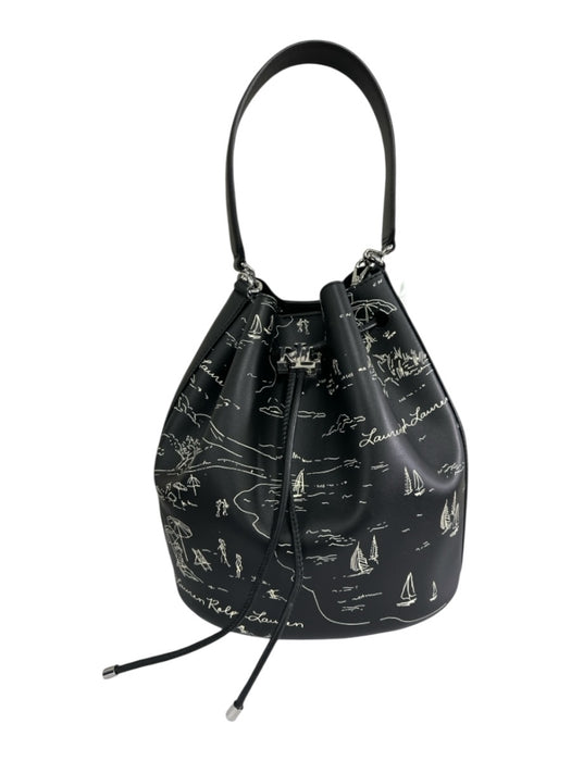 Lauren Ralph Lauren Black & White Leather Beach Print Silver Tone Hardware Bag Black & White / One Size