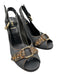 Fendi Shoe Size 37 Blue, Brown & Beige Canvas Peep Toe Logo Slingback Pumps Blue, Brown & Beige / 37