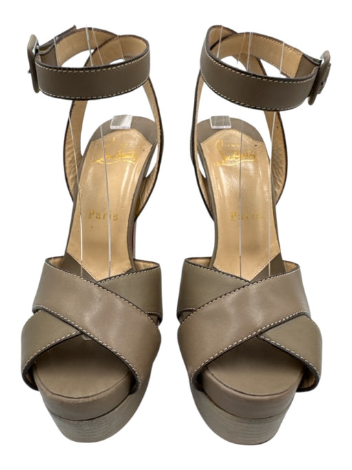 Christian Louboutin Shoe Size 36.5 Gray Leather Criss Cross Peep Toe Sandals Gray / 36.5