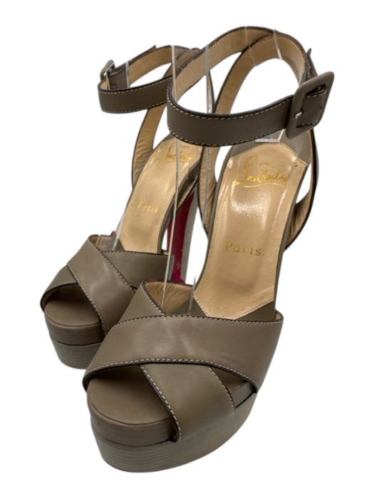 Christian Louboutin Shoe Size 36.5 Gray Leather Criss Cross Peep Toe Sandals Gray / 36.5