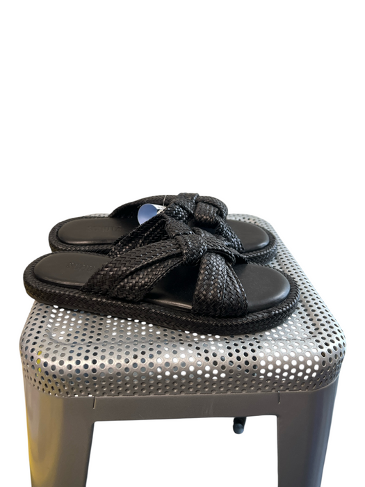 Schutz Shoe Size 9 Black Leather Woven Strap Open Toe Round Toe Sandal Shoes Black / 9