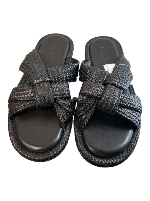 Schutz Shoe Size 9 Black Leather Woven Strap Open Toe Round Toe Sandal Shoes Black / 9