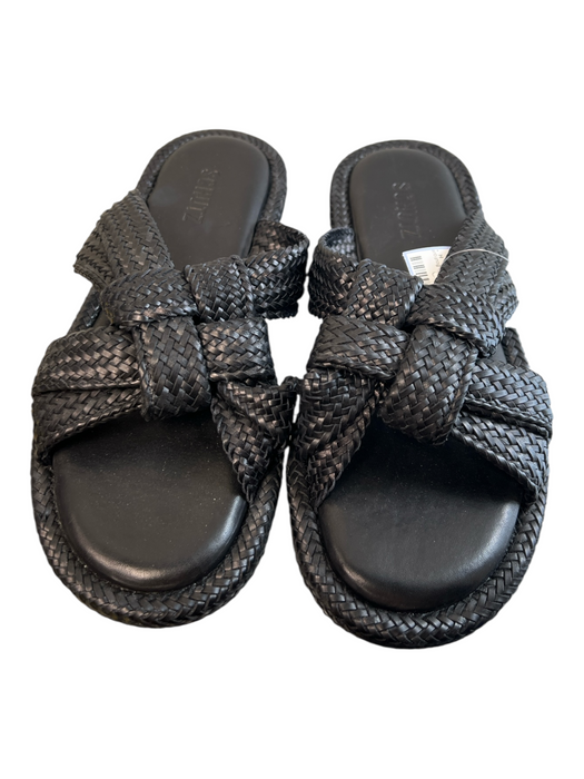 Schutz Shoe Size 9 Black Leather Woven Strap Open Toe Round Toe Sandal Shoes Black / 9