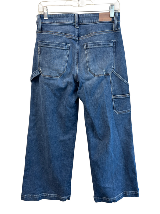 Paige Size 28 Medium Wash Cotton High Rise 5 Pocket Fold Detail Wide Leg Jeans Medium Wash / 28