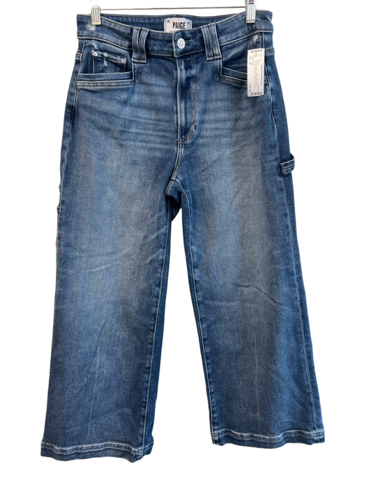 Paige Size 28 Medium Wash Cotton High Rise 5 Pocket Fold Detail Wide Leg Jeans Medium Wash / 28