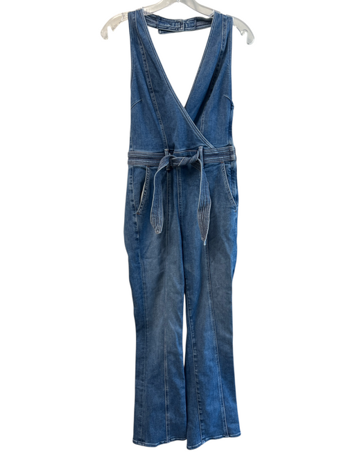 Mother Size 28 Medium Wash Cotton Blend Halter Neck 4 Pocket Belted Jumpsuit Medium Wash / 28