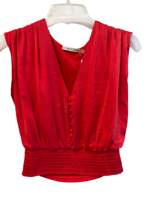Alice + Olivia Size S Red Silk Blend V Neck Half Button Sleeveless Top Red / S