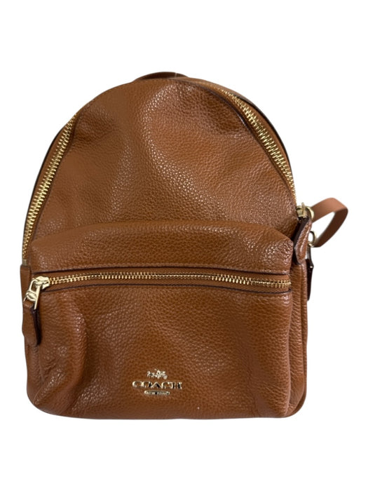 Coach Tan Brown Leather Gold Tone Hardware Zipper Closure Backpack Bag Tan Brown / Mini
