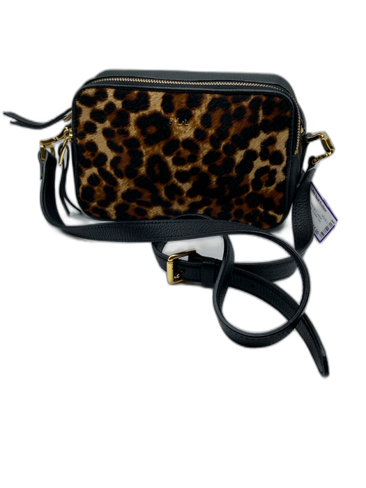 Lauren Ralph Lauren Brown & Black Pony Hair & Leather Crossbody Zip Close Bag Brown & Black