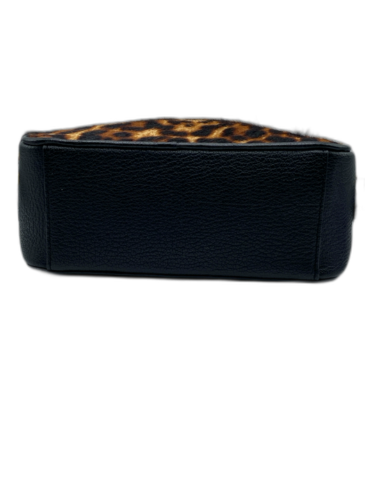 Lauren Ralph Lauren Brown & Black Pony Hair & Leather Crossbody Zip Close Bag Brown & Black