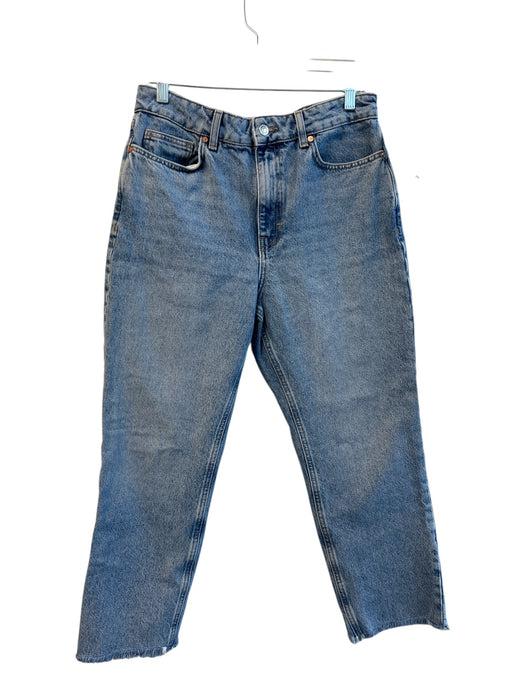 MNG Size 10 Med Dark Wash Cotton Blend 5 Pocket Straight Leg Raw Hem Jeans Med Dark Wash / 10